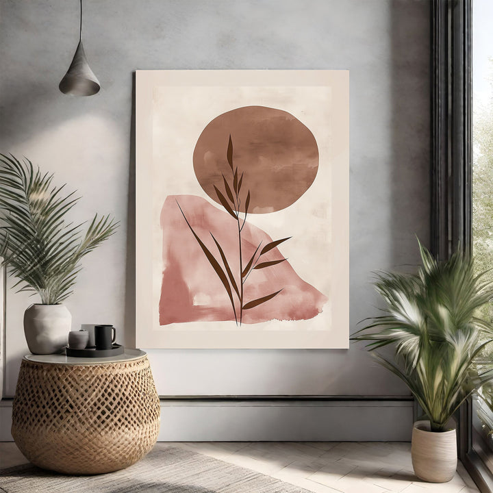Wadi Home abstract botanical sunburst wall art in terracotta and brown, minimalist design.