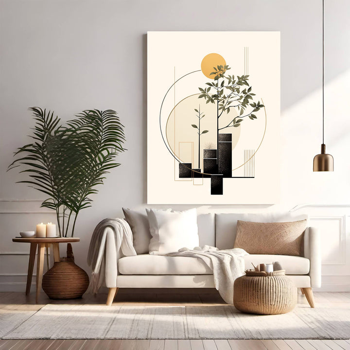 Wadi Home abstract botanical tree wall art with minimalist design, neutral colors, and geometric elements.
