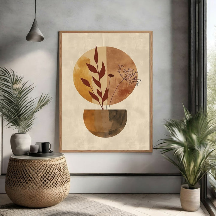 Wadi Home abstract botanical vase wall art in terracotta, rust, and beige. Minimalist design with organic elegance.