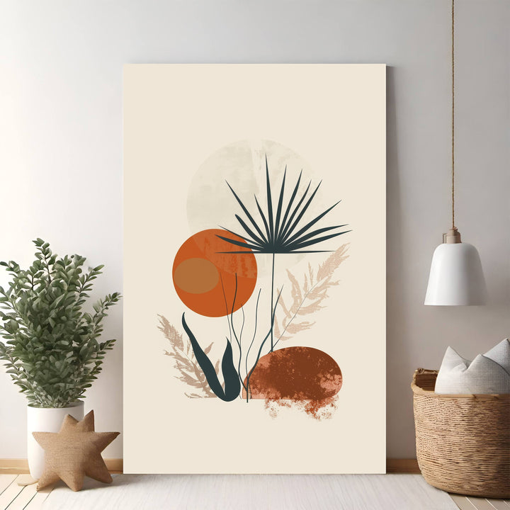 Wadi Home abstract botanical mid century modern wall art with earthy tones and minimalist design.
