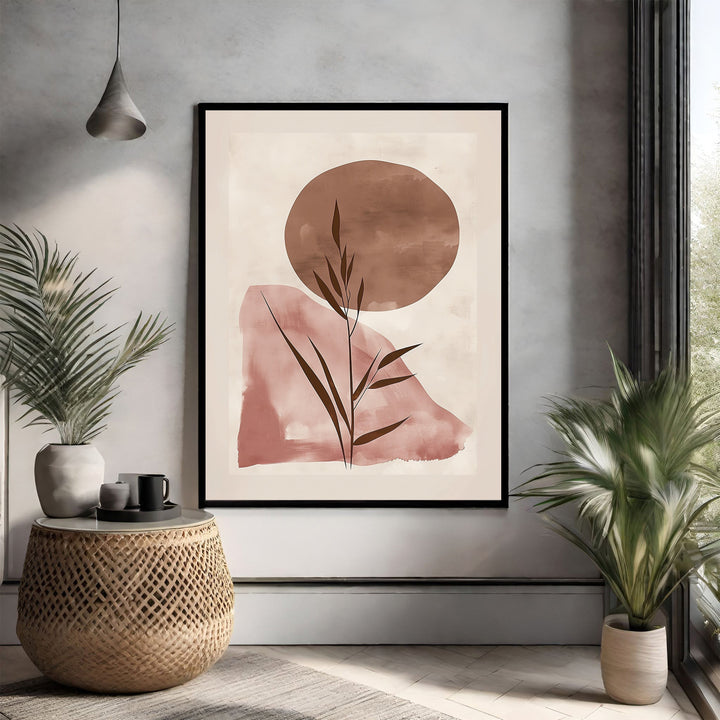 Wadi Home Abstract Botanical Sunburst Wall Art in terracotta and brown, minimalist design with earthy tones.