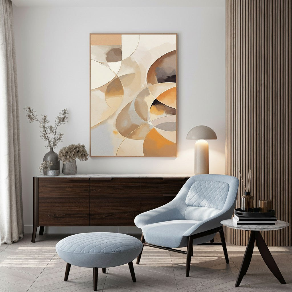 Wadi Home abstract geometric canvas art in warm earth tones and neutrals. Modern sophistication for any room.