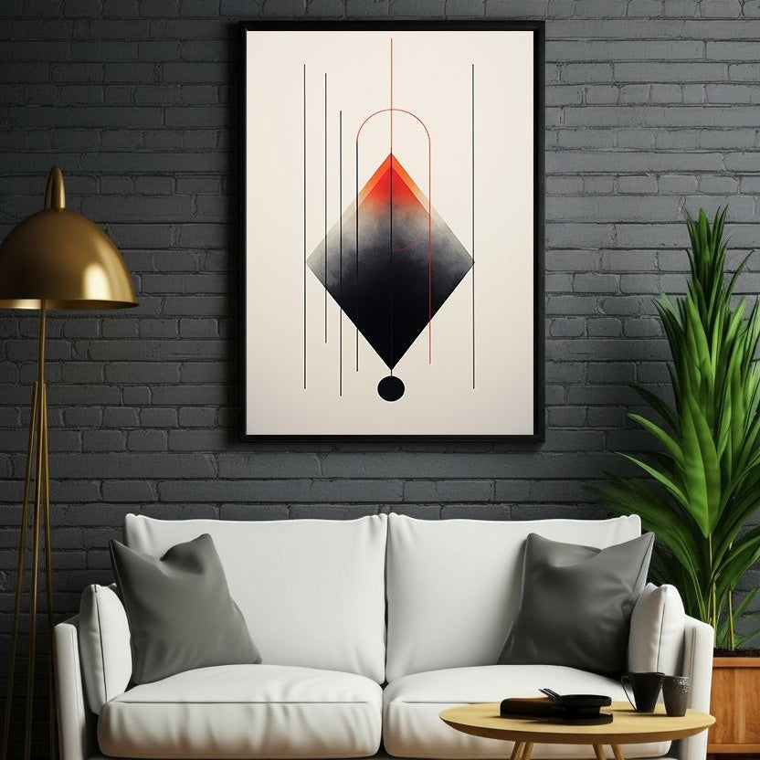 Wadi Home abstract geometric diamond wall art with red to black gradient and minimalist lines.