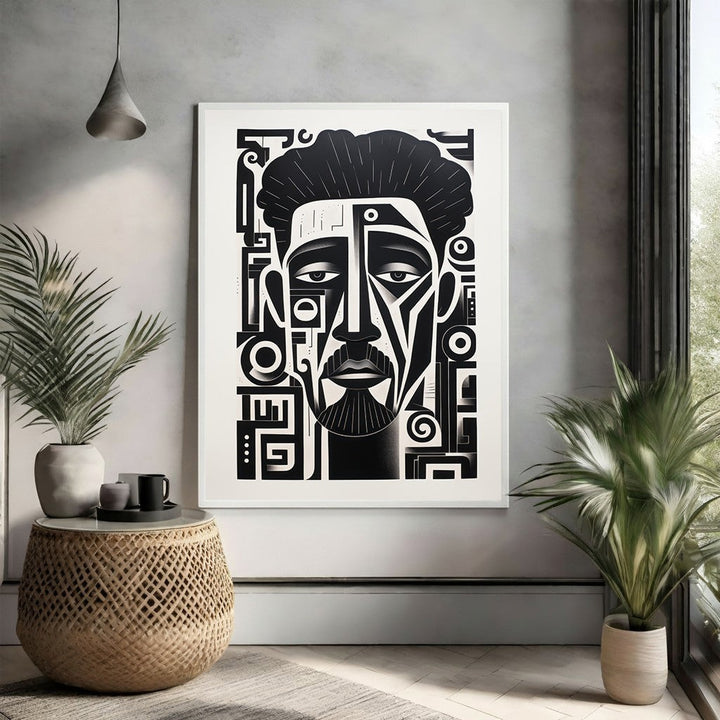 Wadi Home abstract geometric portrait wall art, monochrome black and white design, modern art for contemporary interiors.