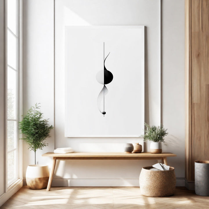 Wadi Home abstract geometric wall art in black and white, featuring minimalist lines and shapes. Modern art for living room or office.