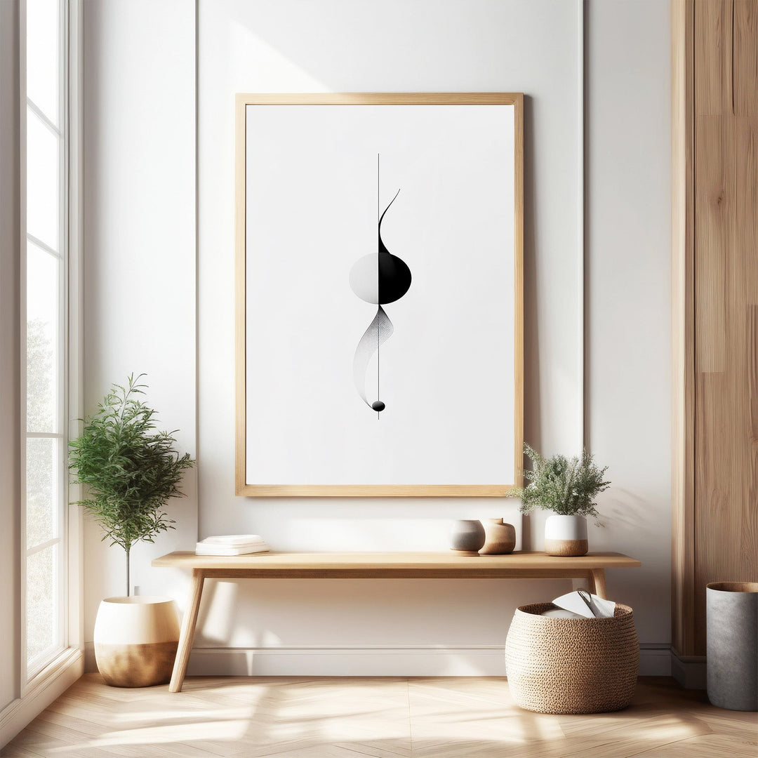 Wadi Home abstract geometric wall art in black and white with minimalist design and clean lines.