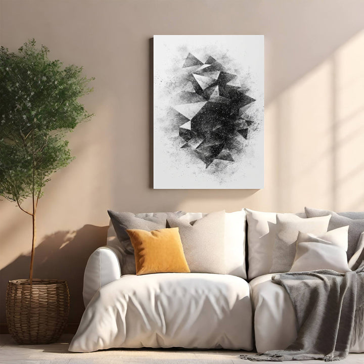 Wadi Home abstract geometric fragment wall art in monochromatic palette with textured, sketchy effect.