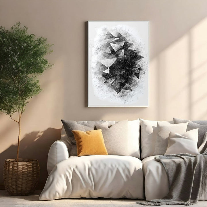 Wadi Home abstract geometric fragment wall art in monochromatic palette with textured, sketchy effect.