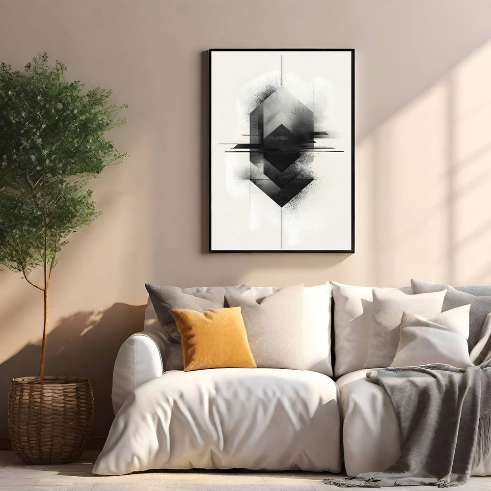 Wadi Home abstract geometric wall art print in black and white with minimalist aesthetic.