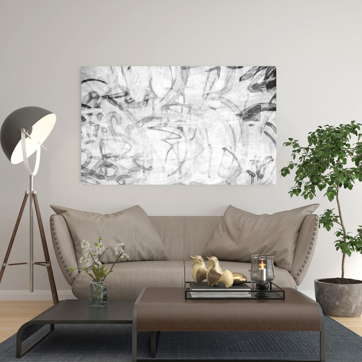 Wadi Home abstract monochrome graffiti wall art with bold lines and textured details, perfect for modern interiors.