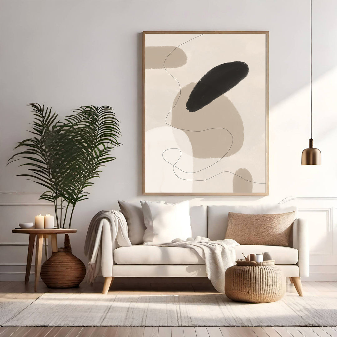 Wadi Home abstract organic shapes wall art in beige, cream, and black. Minimalist line art on canvas.