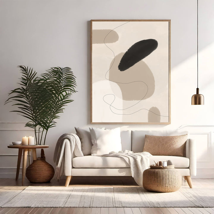 Wadi Home abstract organic shapes wall art in beige, cream, and black. Minimalist line art on canvas.