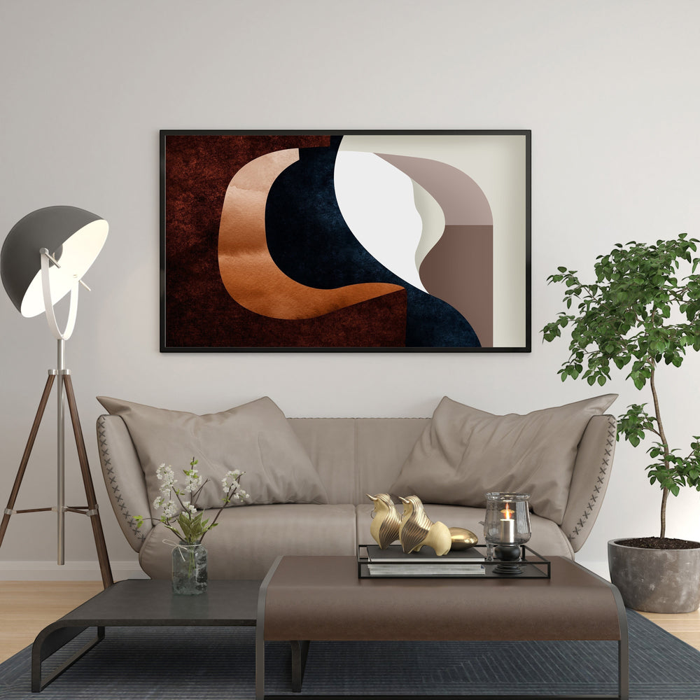Wadi Home Abstract Organic Shapes Wall Art in deep blues, browns, and copper tones. Modern contemporary art for living room.