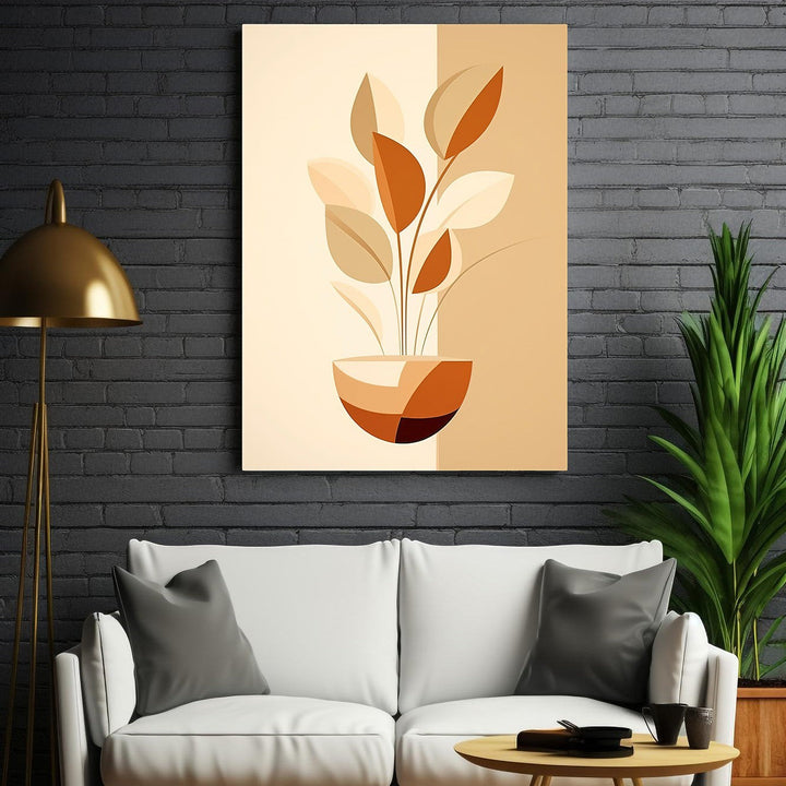 Wadi Home abstract plant in pot wall art with warm, earthy tones and minimalist design.