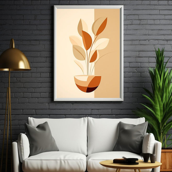 Wadi Home abstract plant in pot wall art with warm earthy tones and minimalist design.