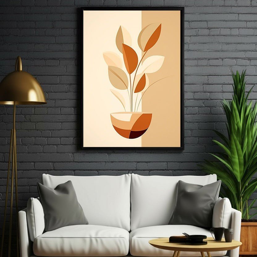 Wadi Home abstract plant in pot wall art, minimalist design with warm earthy tones, perfect for modern decor.