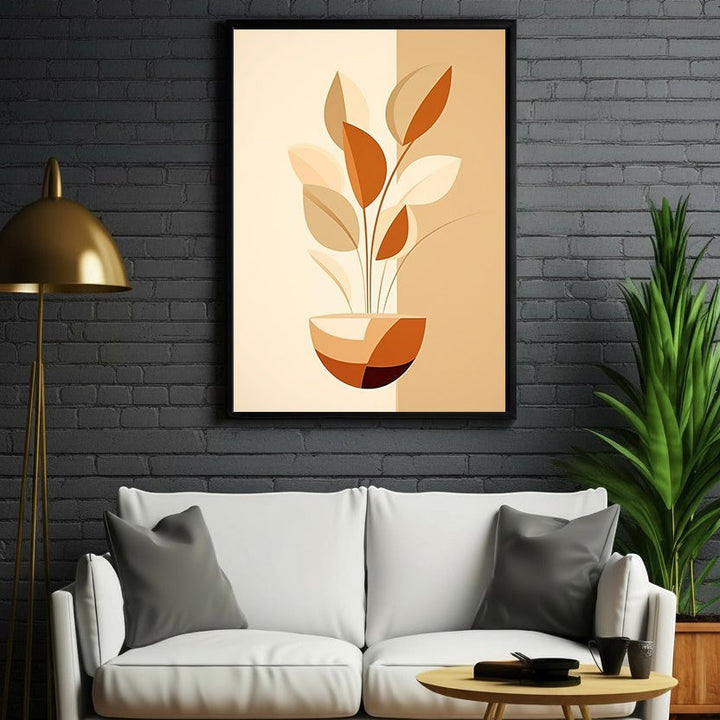 Wadi Home abstract plant in pot wall art, minimalist design with warm earthy tones, perfect for modern decor.