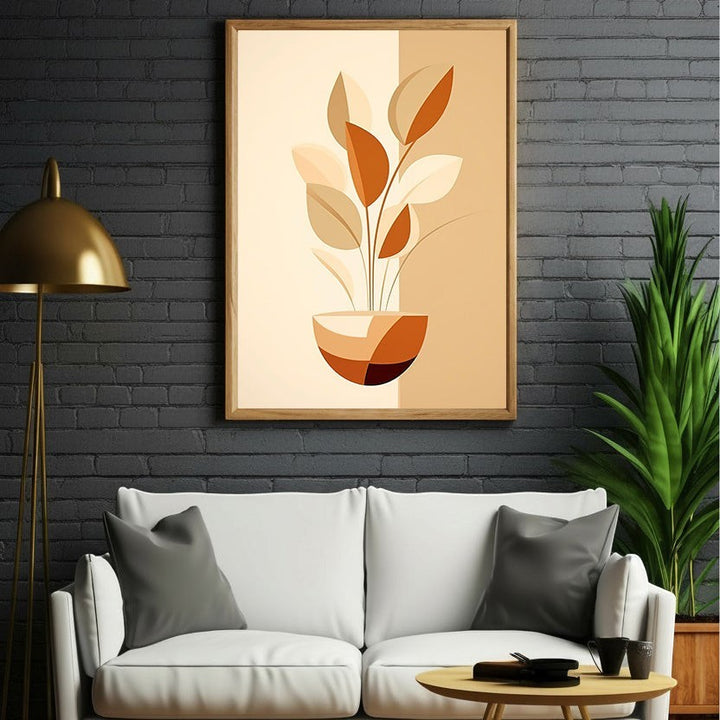 Wadi Home abstract plant in pot wall art with warm earthy tones and minimalist design. Modern botanical beauty.