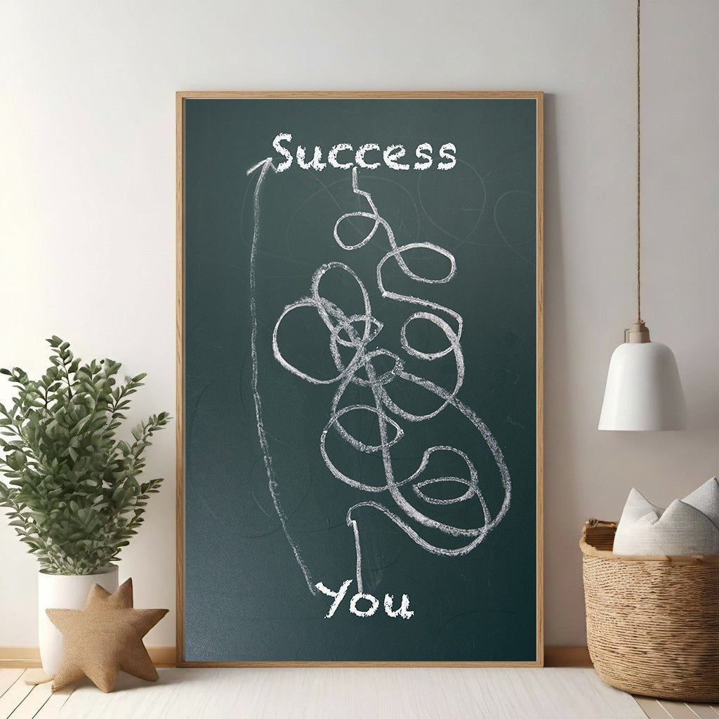 Wadi Home abstract art print with chalk-style design on dark background, illustrating the winding path to success.
