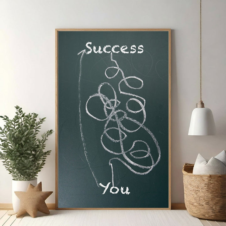 Wadi Home abstract art print with chalk-style design on dark background, illustrating the winding path to success.