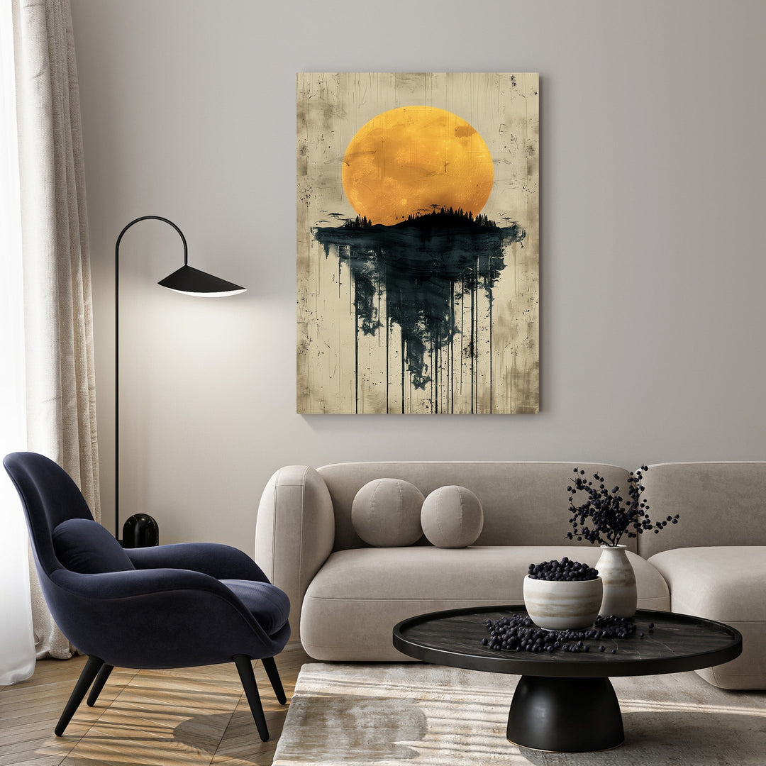 Wadi Home abstract sun and reflection wall art with textured background and dripping effect.