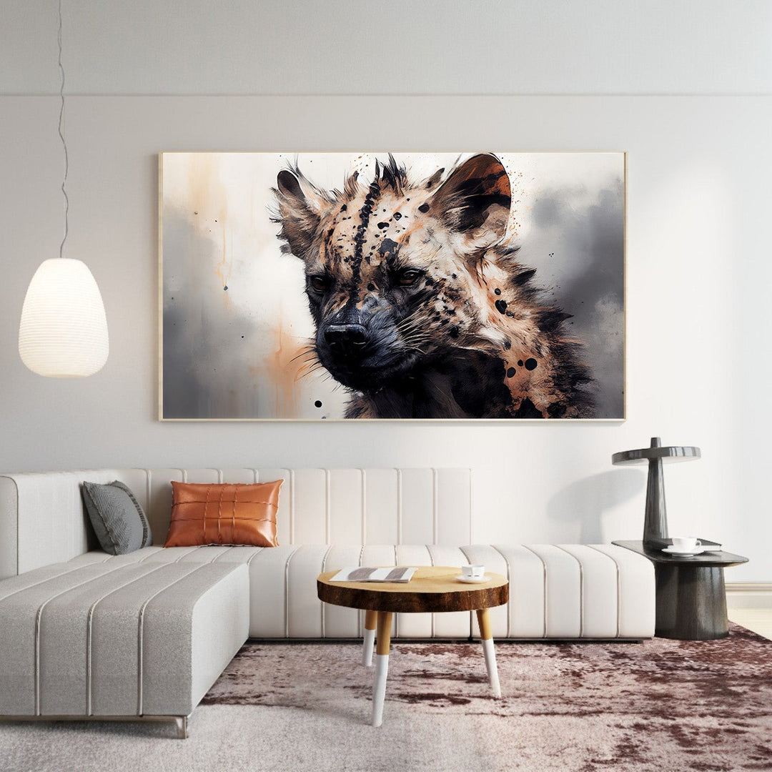 Wadi Home African Hyena Portrait Wall Art, painterly style with earthy tones and bold textures.