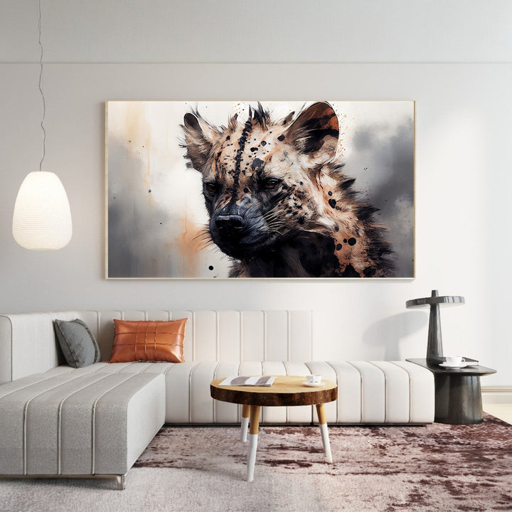 Wadi Home African Hyena Portrait Wall Art, painterly style with earthy tones and bold textures.