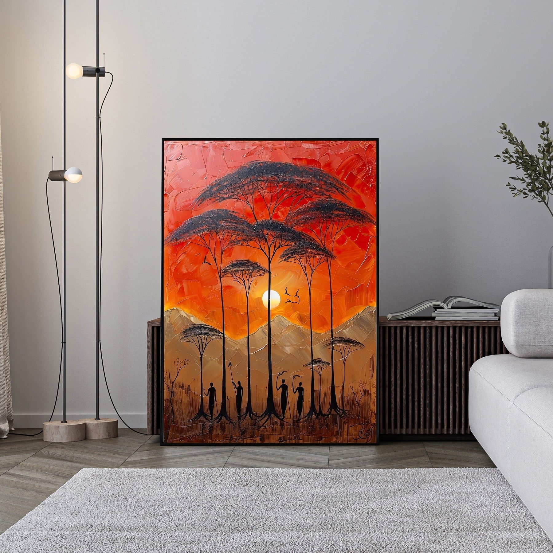 African Sunset Landscape With Figures – Premium Canvas Wall Art