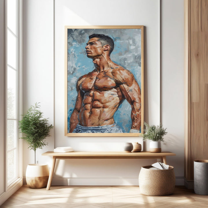 Wadi Home athletic figure portrait wall art, muscular physique painting with bold brushstrokes and textured finish.