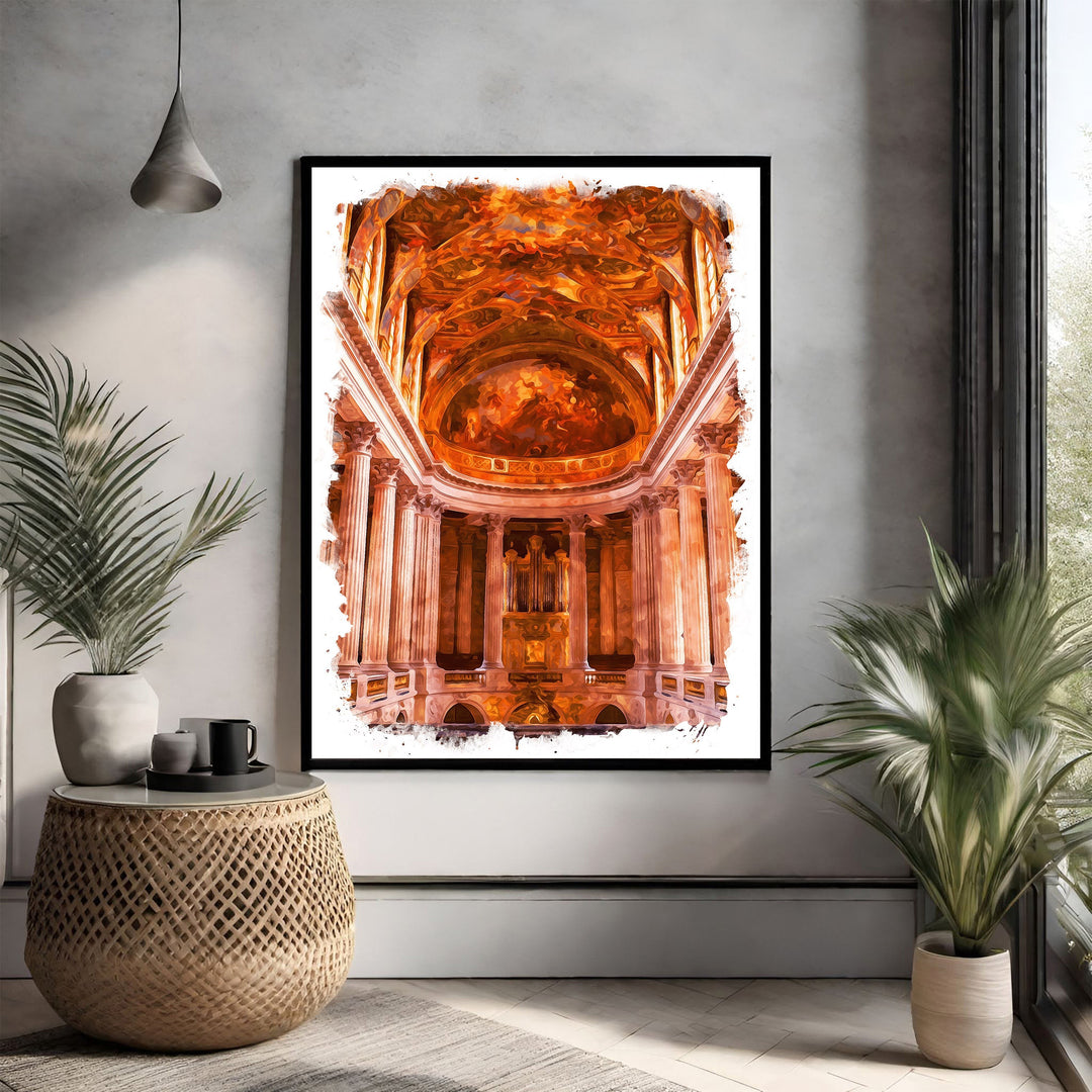 Wadi Home Baroque church interior artwork with ornate ceiling, columns, and organ in warm, rich colors.