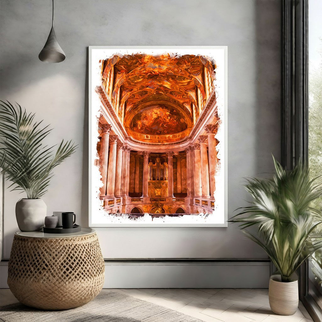 Wadi Home Baroque church interior artwork with ornate ceiling, columns, and organ in warm, rich colors.