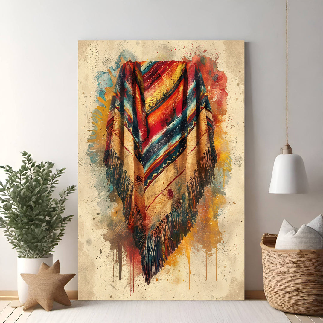 Wadi Home bohemian fringe throw blanket in sunset hues with geometric pattern and playful fringe trim.