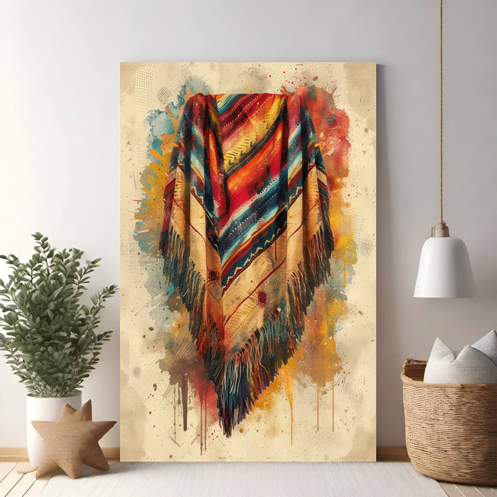 Wadi Home bohemian fringe throw blanket in sunset hues with geometric pattern and playful fringe trim.