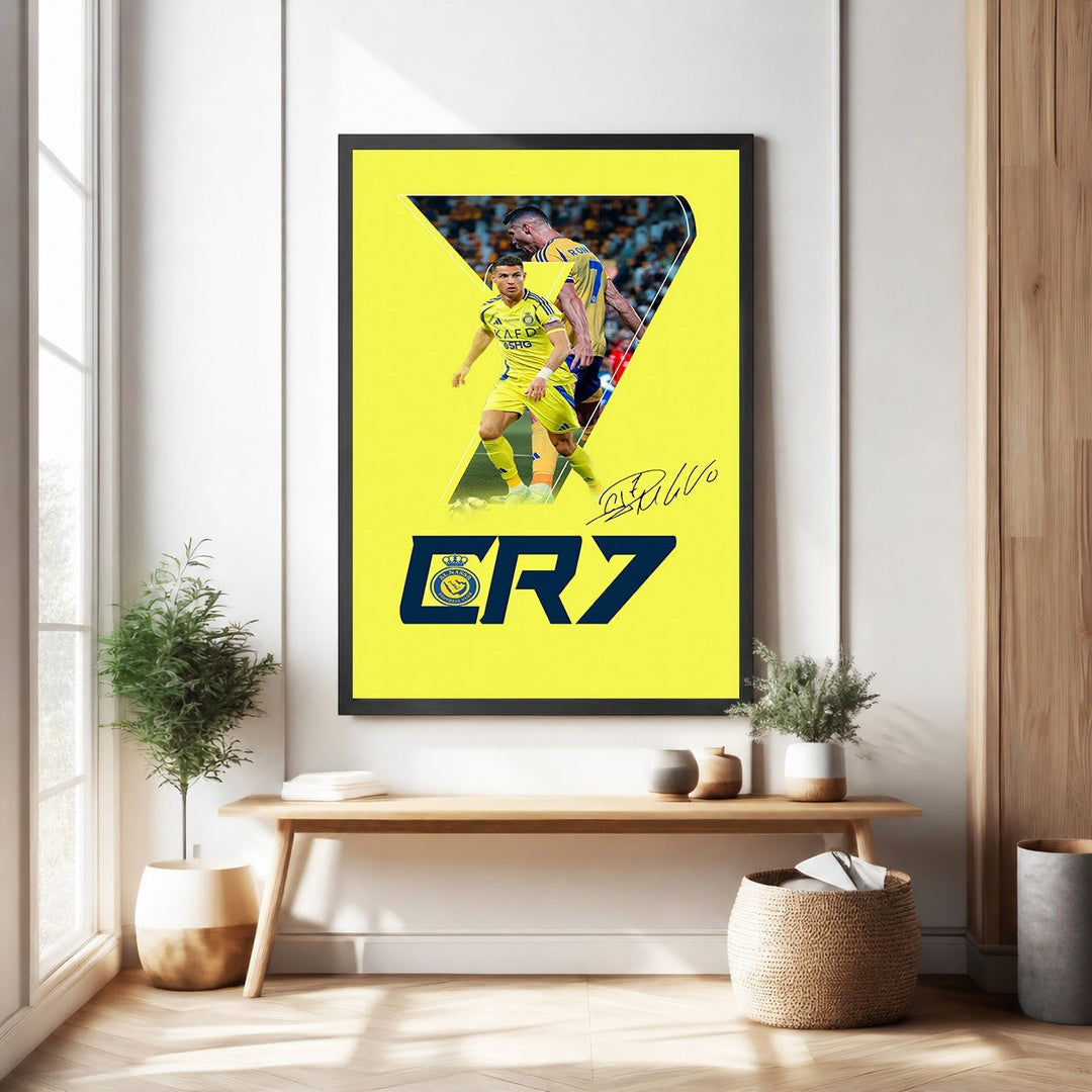 Wadi Home Cristiano Ronaldo CR7 football player poster with yellow background and blue CR7 graphic.