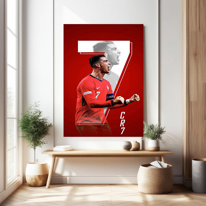 Wadi Home Cristiano Ronaldo football player poster in red kit, celebrating with fists clenched. CR7 graphic.