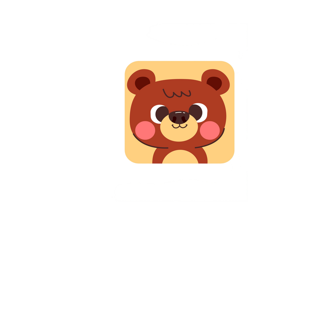 Wadi Home cute brown bear illustration with pink cheeks on a yellow square background, cartoon style, for nursery decor.