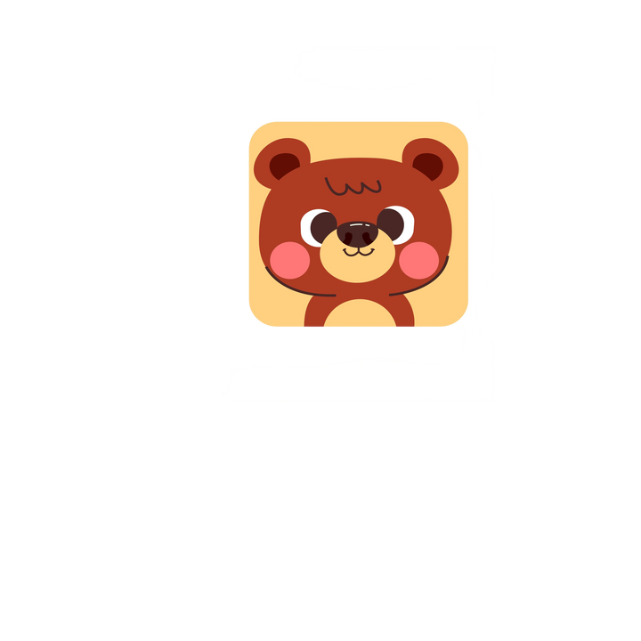 Wadi Home cute brown bear illustration with pink cheeks on a yellow square background, cartoon style, for nursery decor.