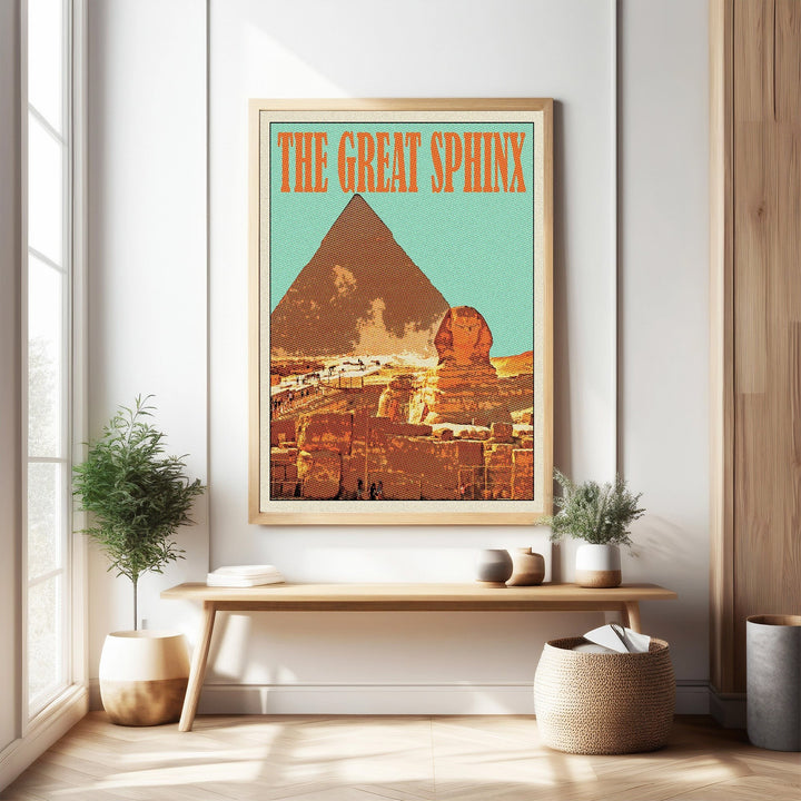 Wadi Home vintage Egyptian Sphinx and Pyramid poster with warm, earthy tones and retro design.