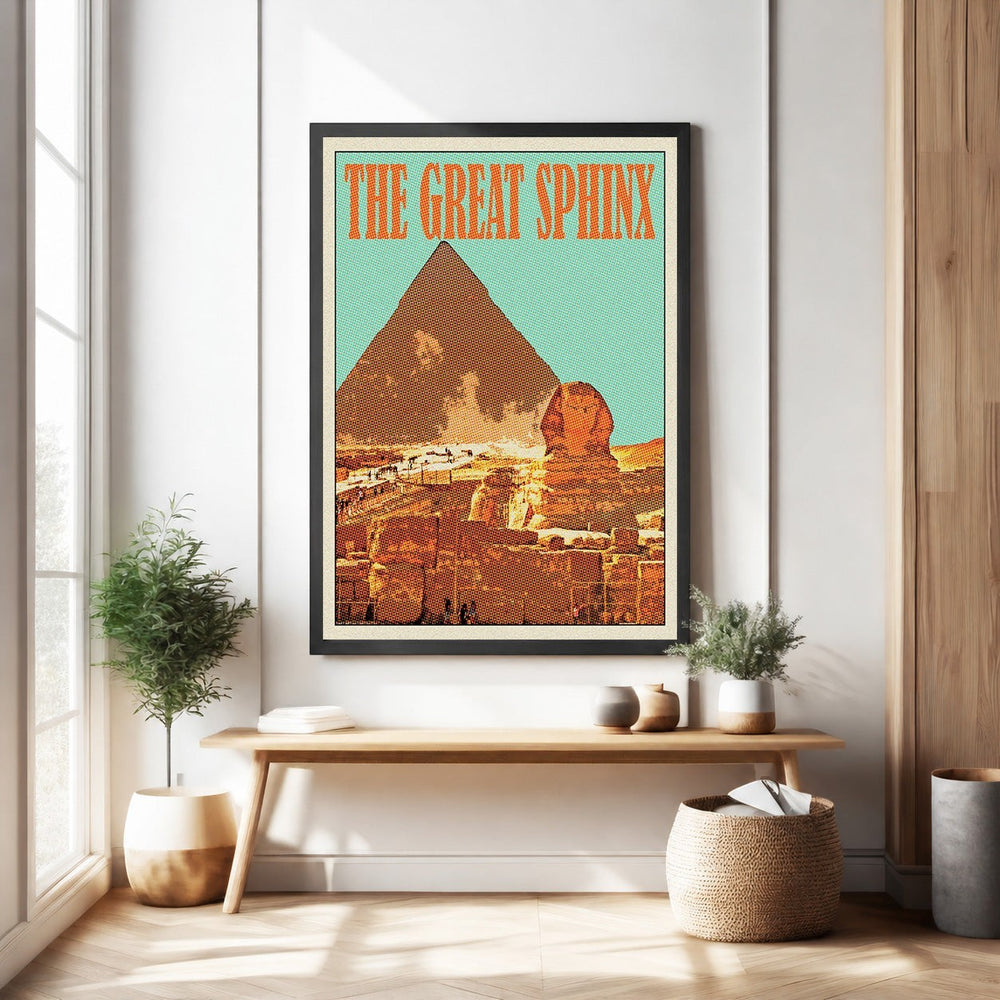 Wadi Home vintage Egyptian Sphinx and Pyramid poster with retro design and warm, earthy tones.