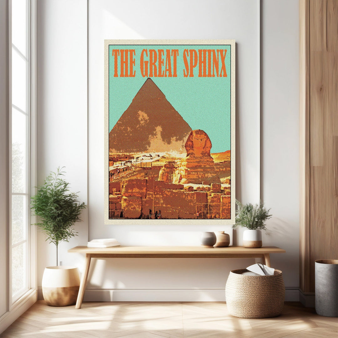 Wadi Home vintage Egyptian Sphinx and Pyramid poster with retro design and warm earthy tones.