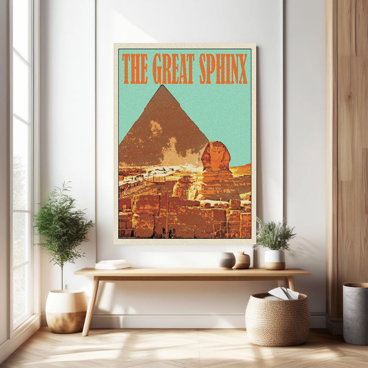 Wadi Home vintage Egyptian Sphinx and Pyramid poster with retro design and warm earthy tones.