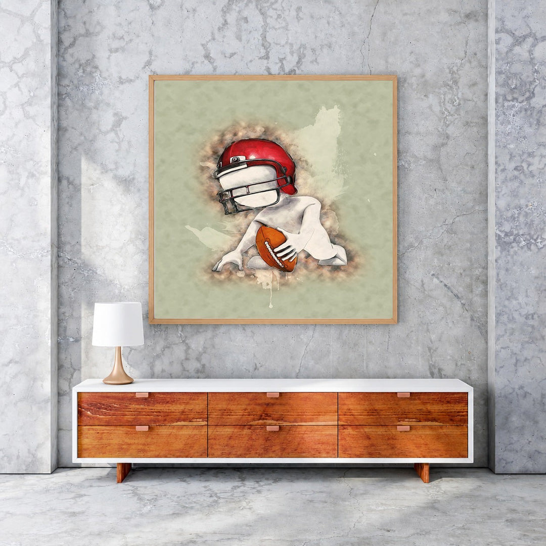 Football Player With Helmet And Ball – Premium Canvas Wall Art – Wadi Home