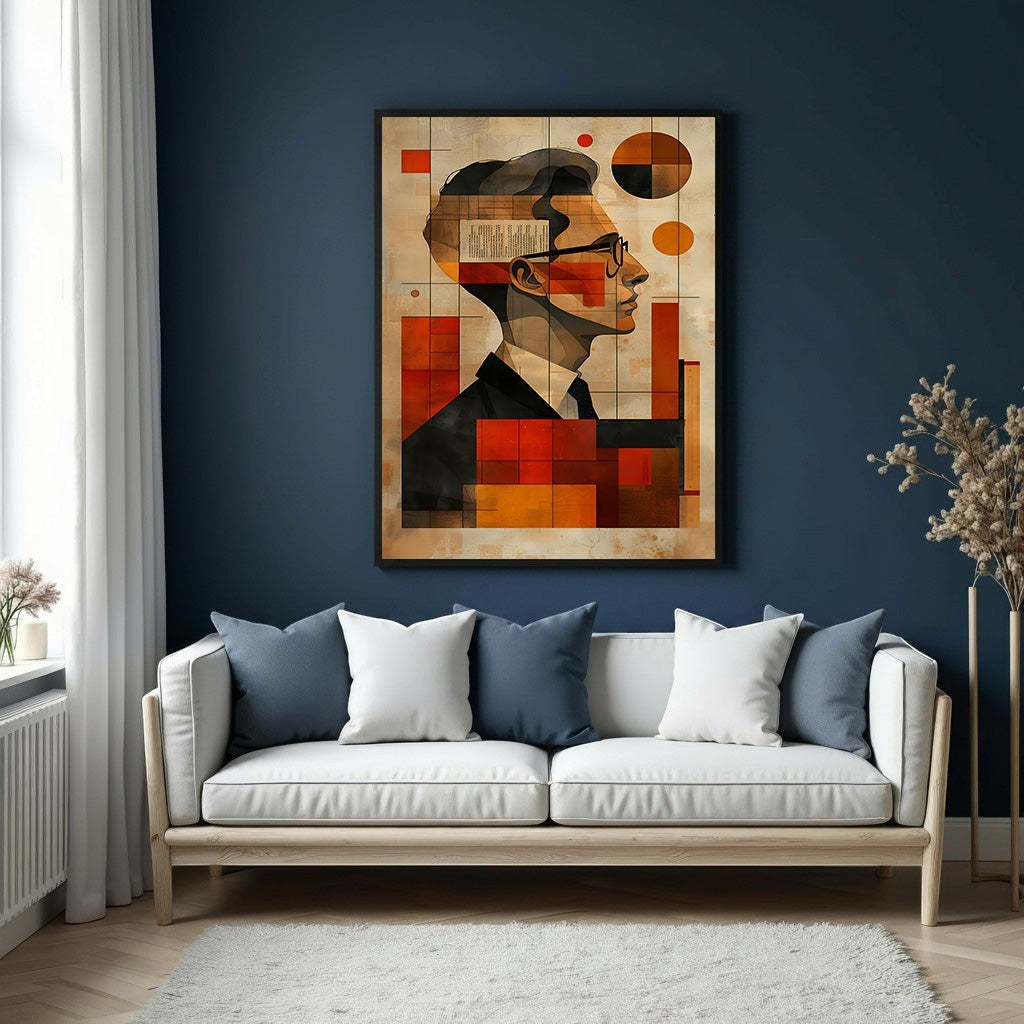 Wadi Home geometric portrait wall art featuring a profile in abstract shapes and earthy tones, perfect for modern decor.