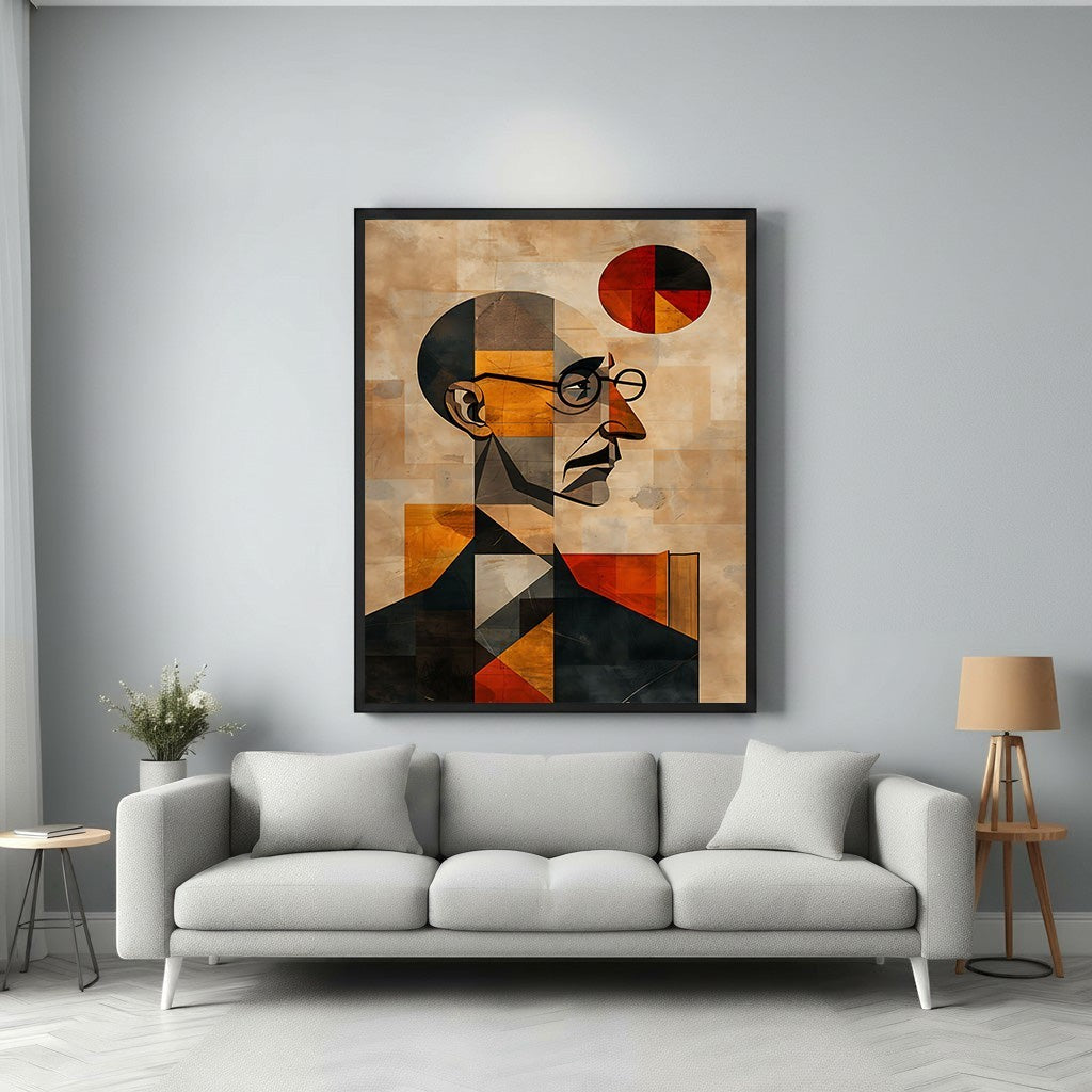 Wadi Home Geometric Portrait Wall Art featuring an abstract profile in earthy tones, black, and orange. Modern wall art.