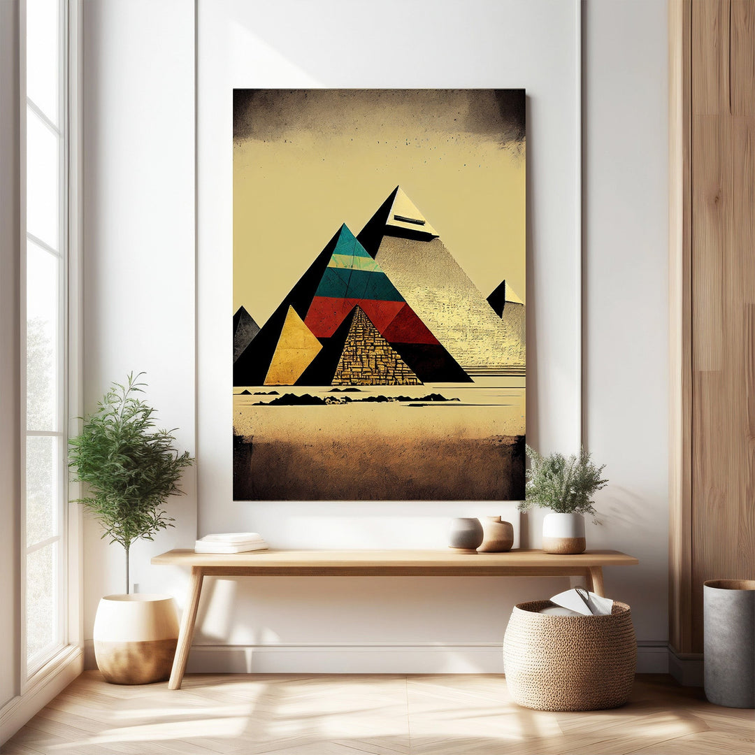 Wadi Home geometric pyramid landscape wall art with earthy tones and abstract design.