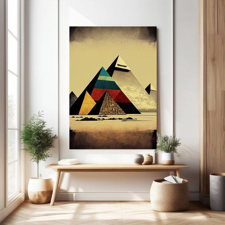 Wadi Home geometric pyramid landscape wall art with earthy tones and abstract design.