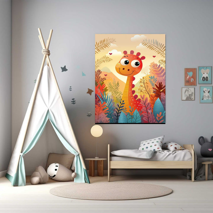 Wadi Home Whimsical giraffe art for kids room, jungle theme, vibrant colors, playful illustration.