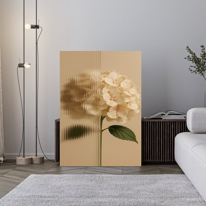 Wadi Home Textured Hydrangea Botanical Art Print with a textured glass effect and soft neutral background.