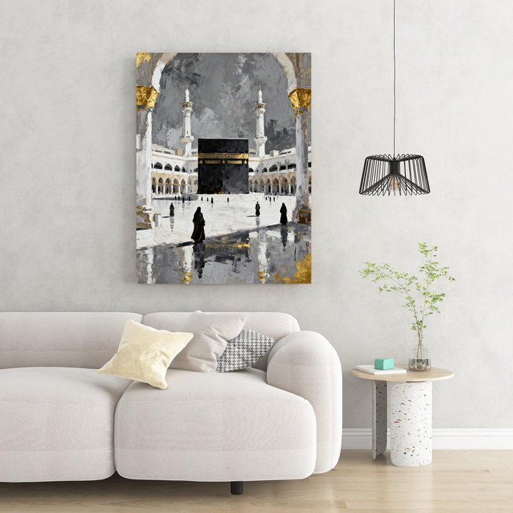 Wadi Home Islamic Kaaba painting in abstract style with gold accents, depicting Mecca's holy site.
