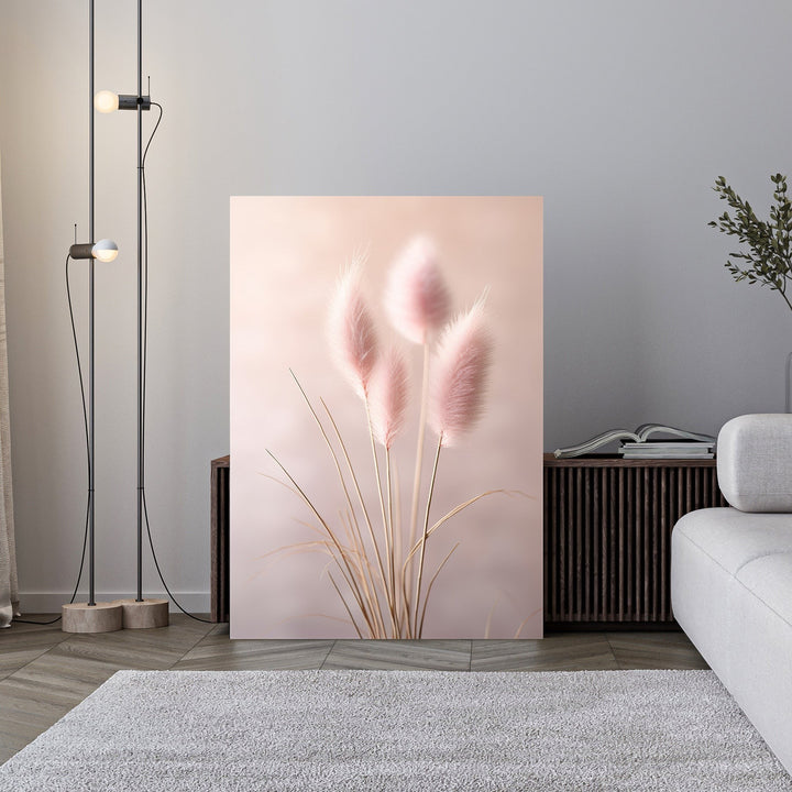 Wadi Home pink pampas grass wall art, soft fluffy plumes, botanical print for serene decor.